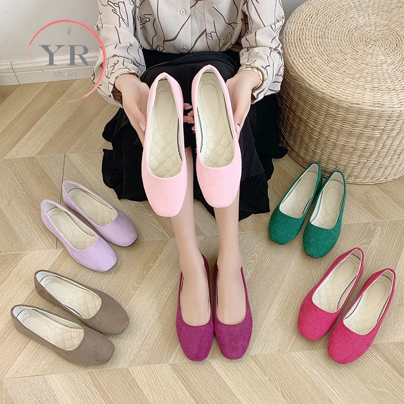 AG1 Plus ขนาด 35-43 ผู้หญิง Suede Slip-On Lofers รองเท้าสํานักงาน Casual Rounded Toe Flats รองเท้า