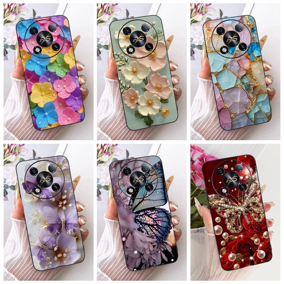 สําหรับ Itel RS4 ใหม่ดอกไม้ผีเสื้อรูปแบบเคสโทรศัพท์ Itel RS4 S666LN สีดําซิลิโคนนุ่ม
