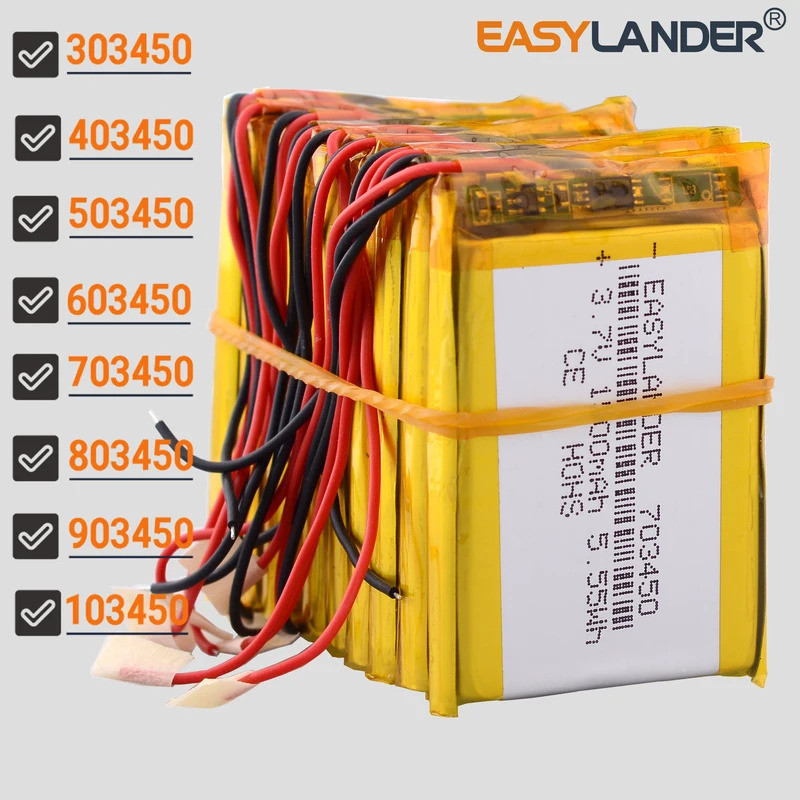 10 ชิ้น / ล็อต 3.7V 2000mAh 103450 แบตเตอรี่ลิเธียมโพลิเมอร์ Li-ion Lipo 303450 403450 503450 603450