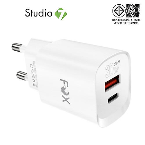 อะแดปเตอร์ FOX Wall USB Charger 1 USB-A (QC3.0A)/1 USB-C (PD30W) FOX-V3002 by Studio7