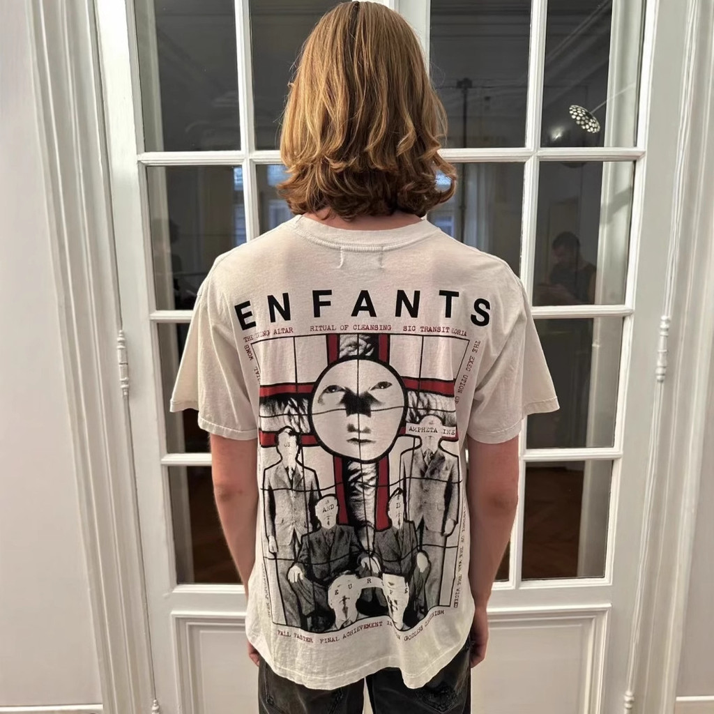 HRJE ERD รูปแบบใบหน้าพิมพ์หลวมสบายๆรอบคอ Retro เสื้อยืดแขนสั้นผู้ชายผู้หญิงฤดูร้อน