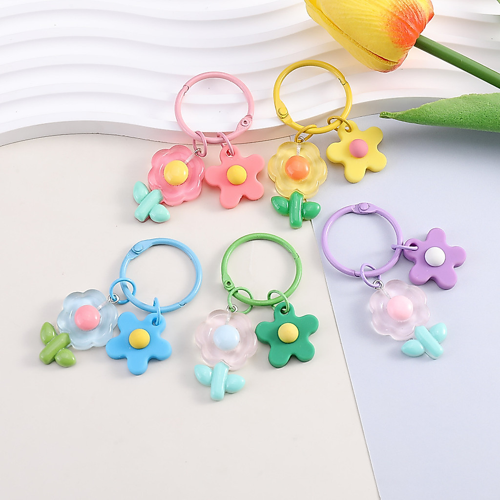 5pcs ลูกอมดอกไม้สีพวงกุญแจคริลิคดอกทานตะวันจี้ DIY พวงกุญแจกระเป๋าเป้สะพายหลัง Fob อุปกรณ์เสริม