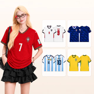 เสื้อฟุตบอลผู้หญิงสไตล์ทีมชาติ คอวี ทรงหลวมโอเวอร์ไซซ์ บราซิล อาร์เจนตินา โปรตุเกส ฝรั่งเศส อังกฤษ