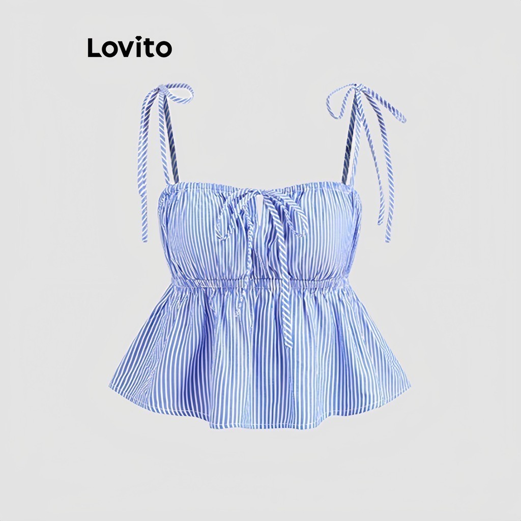 Lovito โบโฮ เสื้อกล้าม ผูกเชือก แบบ ลายทาง สำหรับผู้หญิง L120ED421