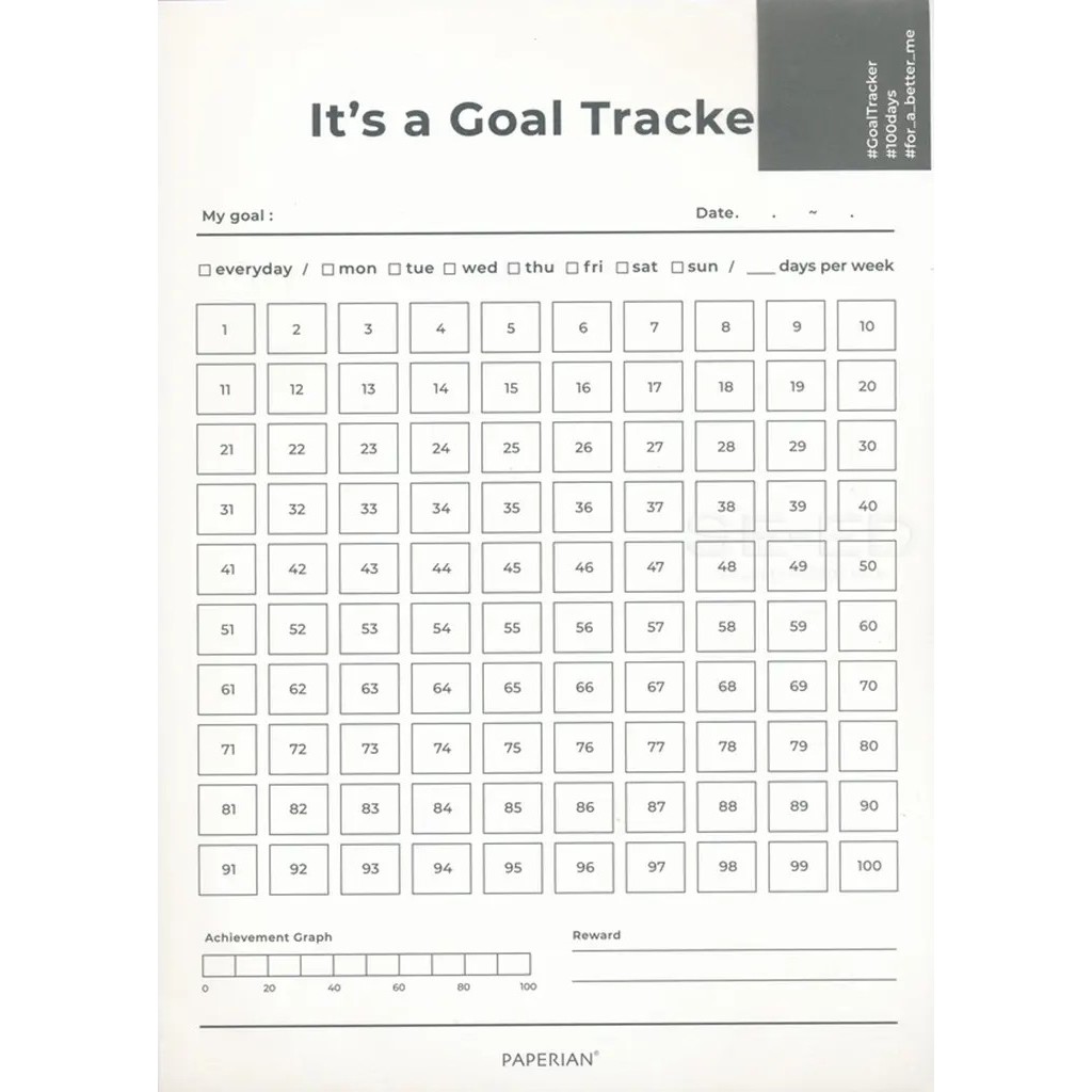 (STEM) Goal Tracker 100 Days A4 01 White