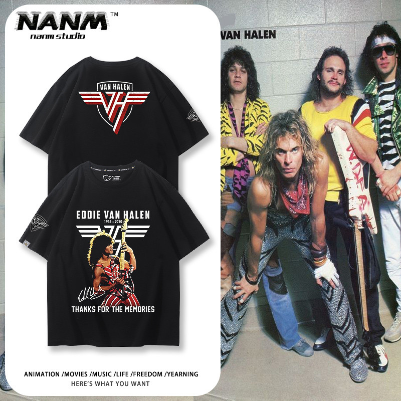 เสื้อยืด เสื้อยืดลายวงร็อค Van Halen Van Halen Rock Band แขนสั้นผู้ชายผู้หญิงฤดูร้อน American Retro 