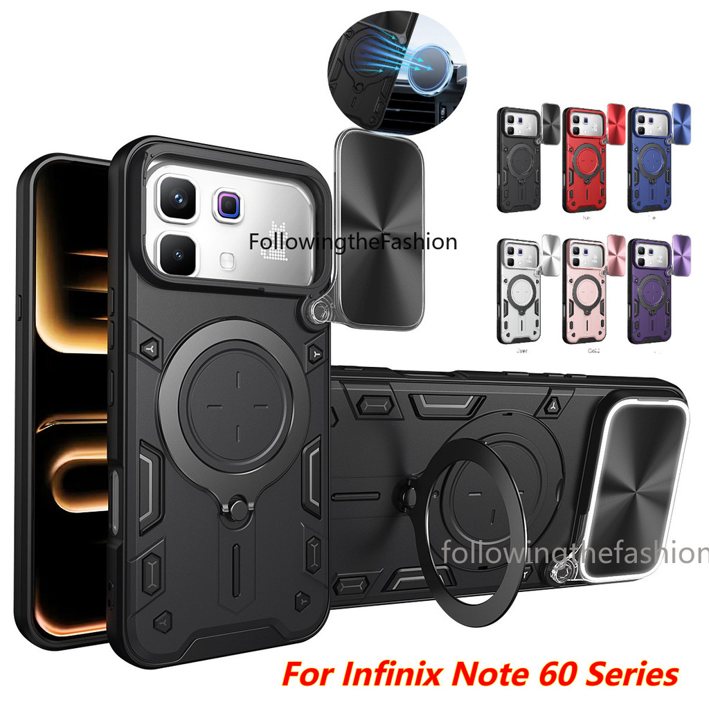 ปลอกสําหรับ Infinix Note 60 Pro 2026 Infinix Note 60 Pro Ultra เคสโทรศัพท์เกราะรถแม่เหล็กพร้อมแหวนขาตั้งพร้อมเลนส์กล้องแฟชั่นกันกระแทกฝาหลัง