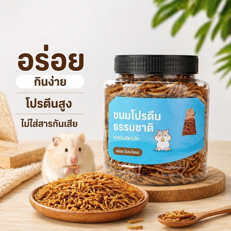 อาหารหนูแฮมสเตอร์ หนอนอาหารแห้ง หนอนอบแห้ง หนอนนก กระป๋องใหญ่ 1500ML สำหรับหนูแฮมสเตอร์และนก