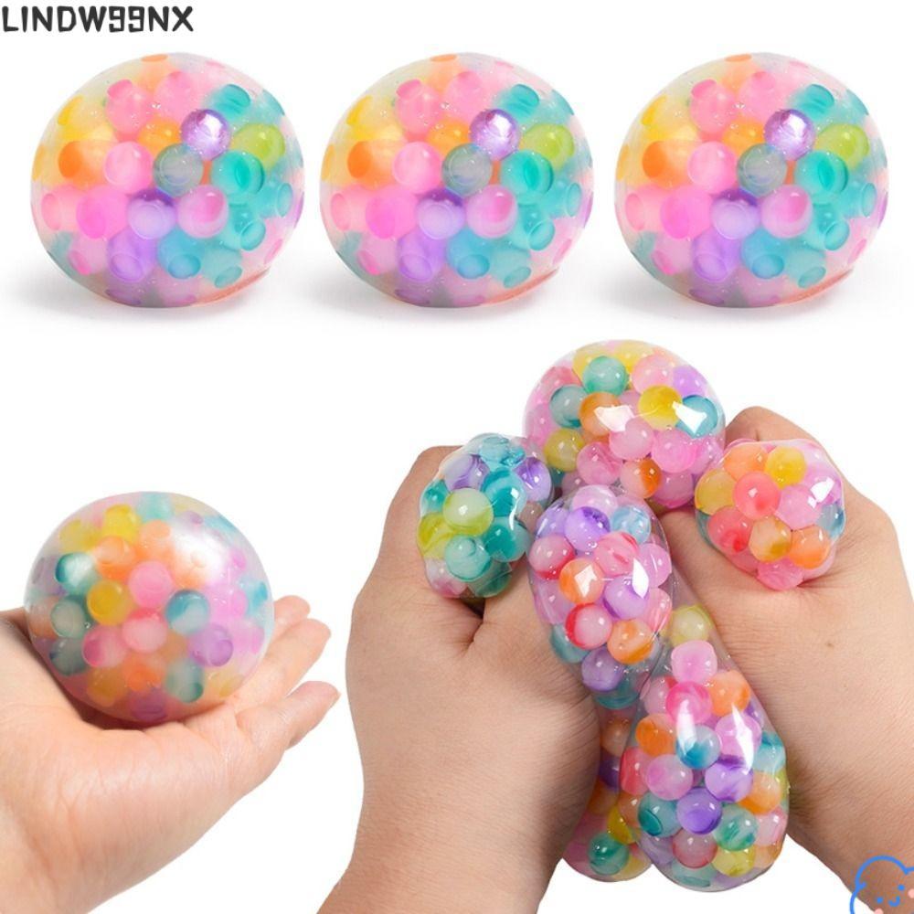 LINDW99NX Squishy Stress Ball, Soft Squishy Rainbow Bead Stress Ball, TPR Pinch Ball Party Favors