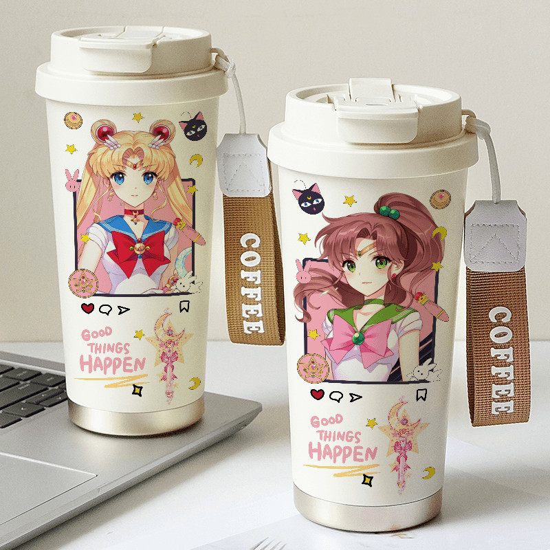 เซเลอร์มูน316 ถ้วยเก็บความร้อนสแตนเลส ลายการ์ตูนน่ารัก พร้อมหลอด เก็บเย็น/ร้อน พกพาสะดวก ความจุใหญ่ ป้องกันการรั่ว