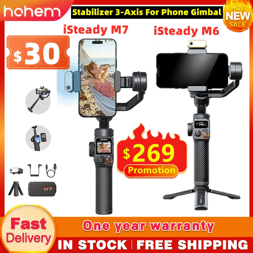 [NEW] Hohem М7 Istady М7/ M6 Ai Face Tracking Stabilizer 3 แกนโทรศัพท์ Gimbal ในตัว Selfie Stick สํา