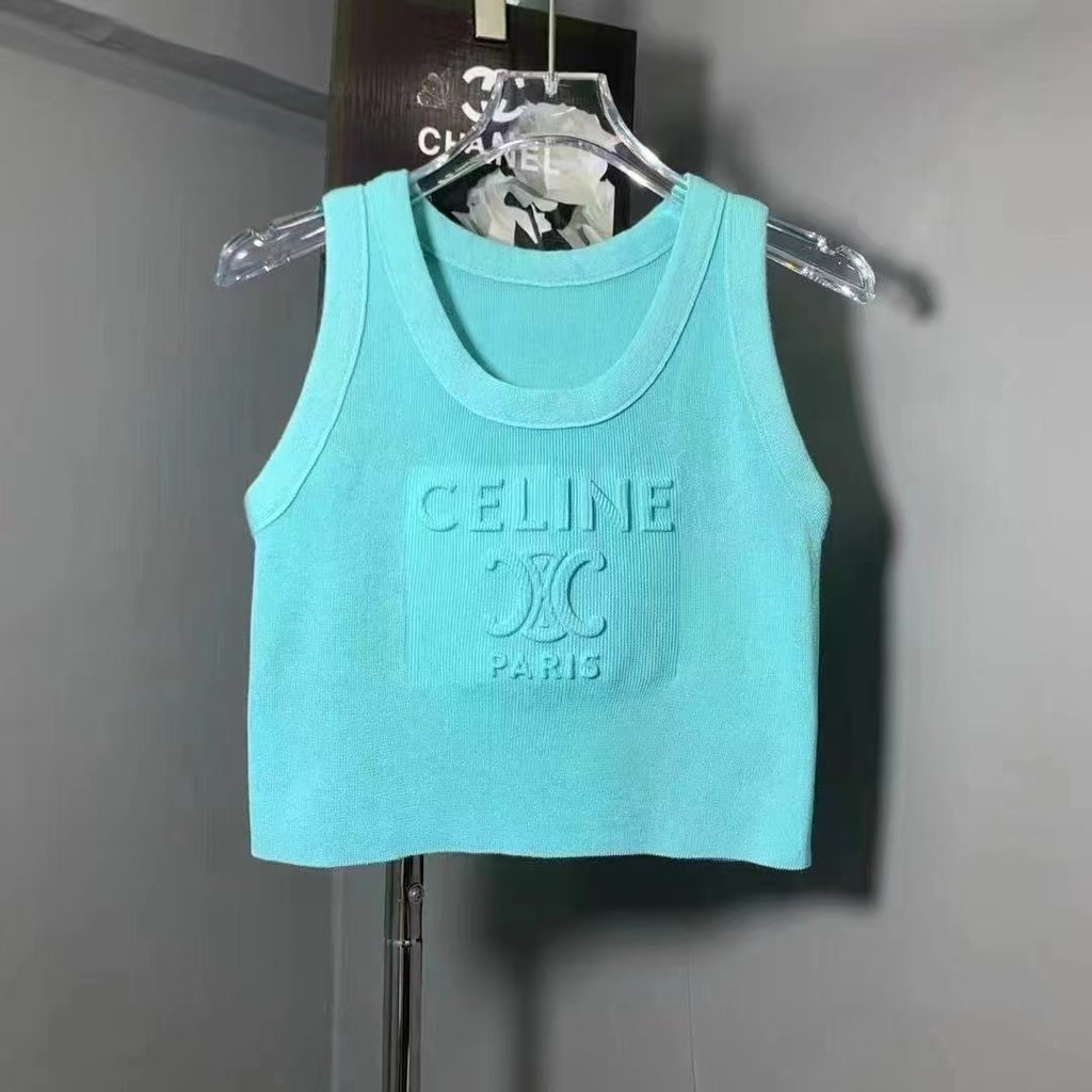 Influencer Sling Bottoming ฤดูร้อนสไตล์ใหม่ความรู้สึกระดับไฮเอนด์รอบคอการพิมพ์สามมิติ All-Match เสื้