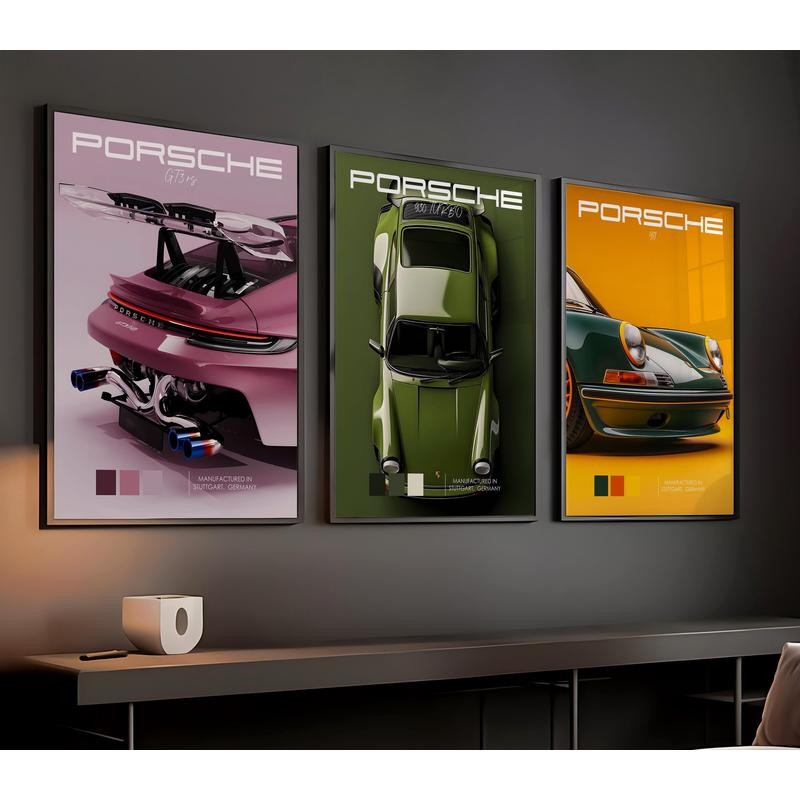 ชุดโปสเตอร์รถยนต์ Porsche GT3 RS & 911 Turbo สำหรับตกแต่งบ้าน