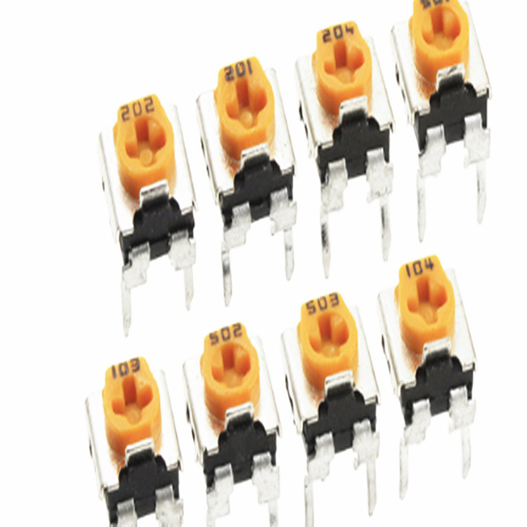 แนวนอน WH06-2C ปรับความต้านทาน Potentiometer 1K/2K/5K/10K/100K 102 103 104 สีเหลือง