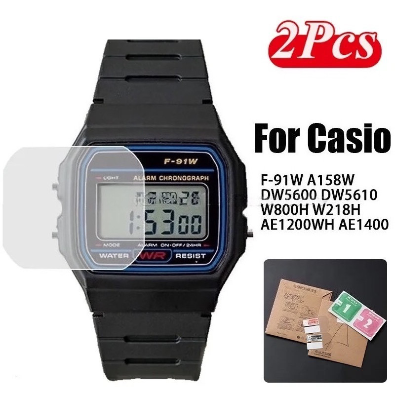 2 ชิ้น Smartwatch ป้องกันหน้าจอสําหรับ Casio ผู้ชายคลาสสิก F91W-1 A158W DW5600/610 HD Clear Anti-Scratch กันน้ํา Full Protectors