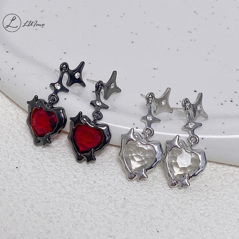 จี้ต่างหู LUImo Y2K Goth Liquid Heart Cross Star แบบ Gothic ทำจาก Zircon สไตล์ไม่สม่ำเสมอ เหมาะสำหรับคนชอบความมันส์และ Goth