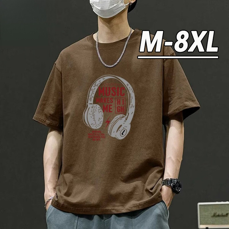 เสื้อยืดสีน้ำตาลม-8เอ็กซ์แอล สไตล์เกาหลี พลัสไซส์ แขนสั้น