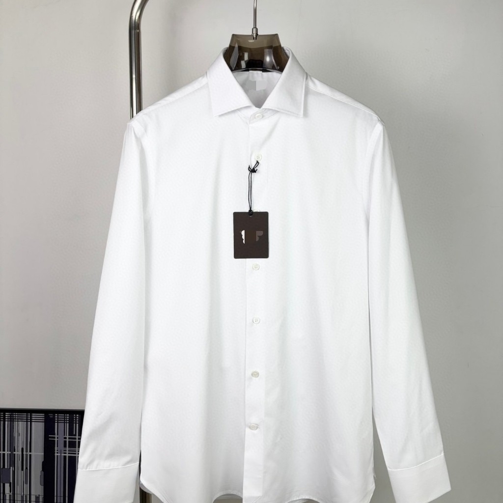 JJVZ Zegna Men's Business Shirt e Professional Men's Workwear Formal Casual Long Sleeve Pure White S