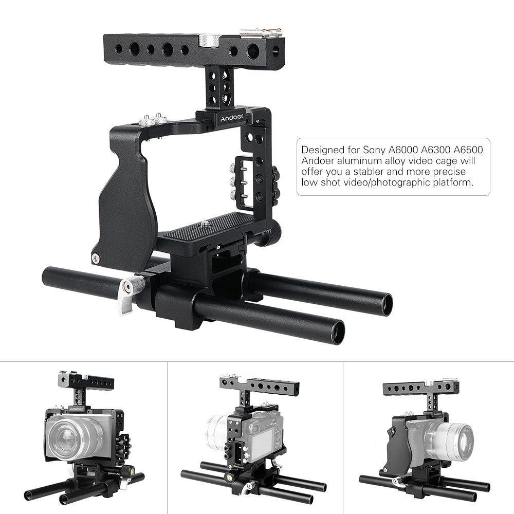 Andoer Professional Video Cage Rig Kit ฟิล์มทําระบบ w/ 15 มม.อุปกรณ์เสริมสําหรับ Sony A6000 A6300 A6