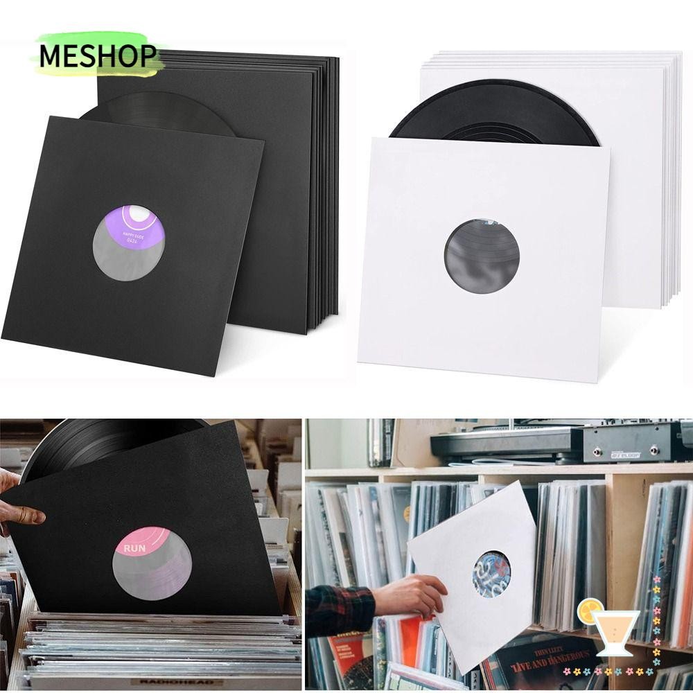 MESHOPTH LP Record Cover, Paper & Poly Lined 7/10/12inch Vinyl Record Sleeve, Black White Record Pro