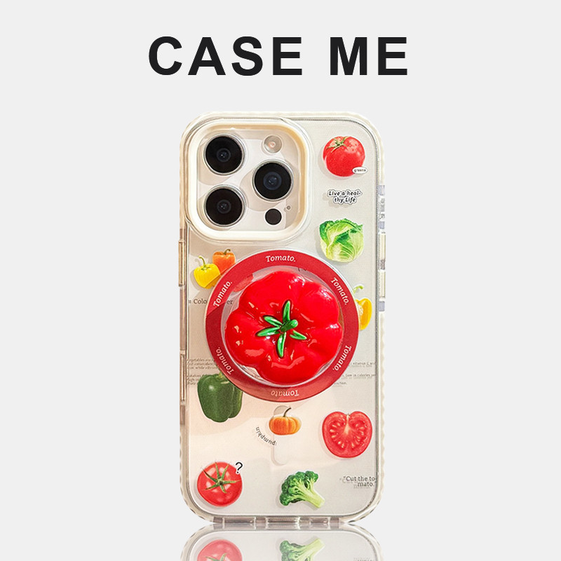 ผักเกาหลีฟักทองมะเขือเทศผู้ถือยืนแม่เหล็กโทรศัพท์มือถือกรณีเข้ากันได้สําหรับ ไอโฟน 16 15 14 13 12 มือโปร สูงสุด 11 16มือโปร ช็อกหลักฐานนุ่ม ทีพียู ปกหลังเปลือก