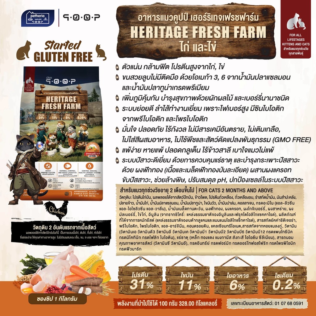 อาหารแมว Petheria qoop ใหม่ เพ็ทเทอเรีย คูปป์ Gluten free ส่วนผสมดี พร้อมผักผลไม้ 5 สีและ Synbiotics - รูปที่ 5