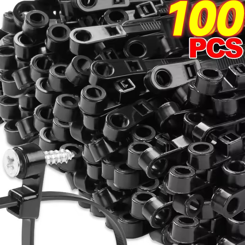 100ชิ้นปรับไนล่อนคงที่ผูกสายเคเบิลที่มีรูสกรู-ล็อคตนเองห่วงห่อมัดยึดสายรัด