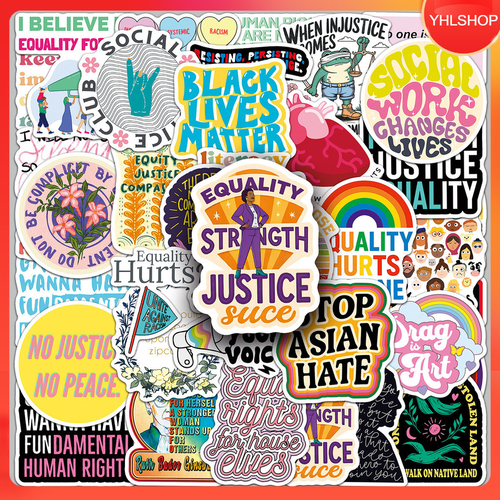 🎭พร้อมส่ง🎭 50แบบ สติกเกอร์ วลี ความยุติธรรมทางสังคม English social justice word sticker