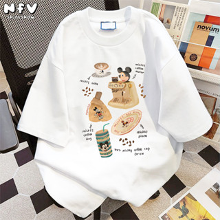 NFV เสื้อยืดแขนสั้นคอกลม✨แฟชั่นเกาหลี ลายพิมพ์มิกกี้เม้าส์ ใ…
