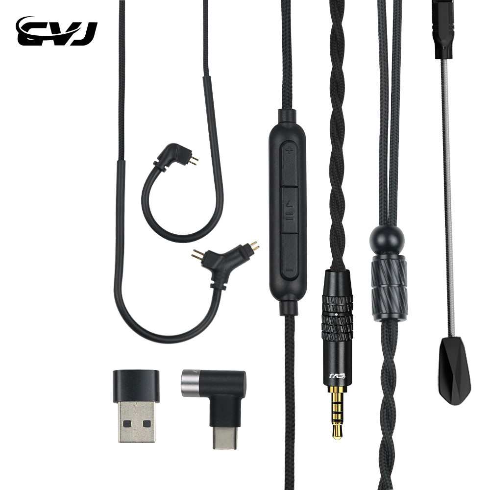 CVJ HATO2 พร้อมไมโครโฟนยาวประมาณ 2 เมตรปลั๊กเปลี่ยนได้ 3.5/Type-C ชุดหูฟังสายหูฟัง 0.78 มม.