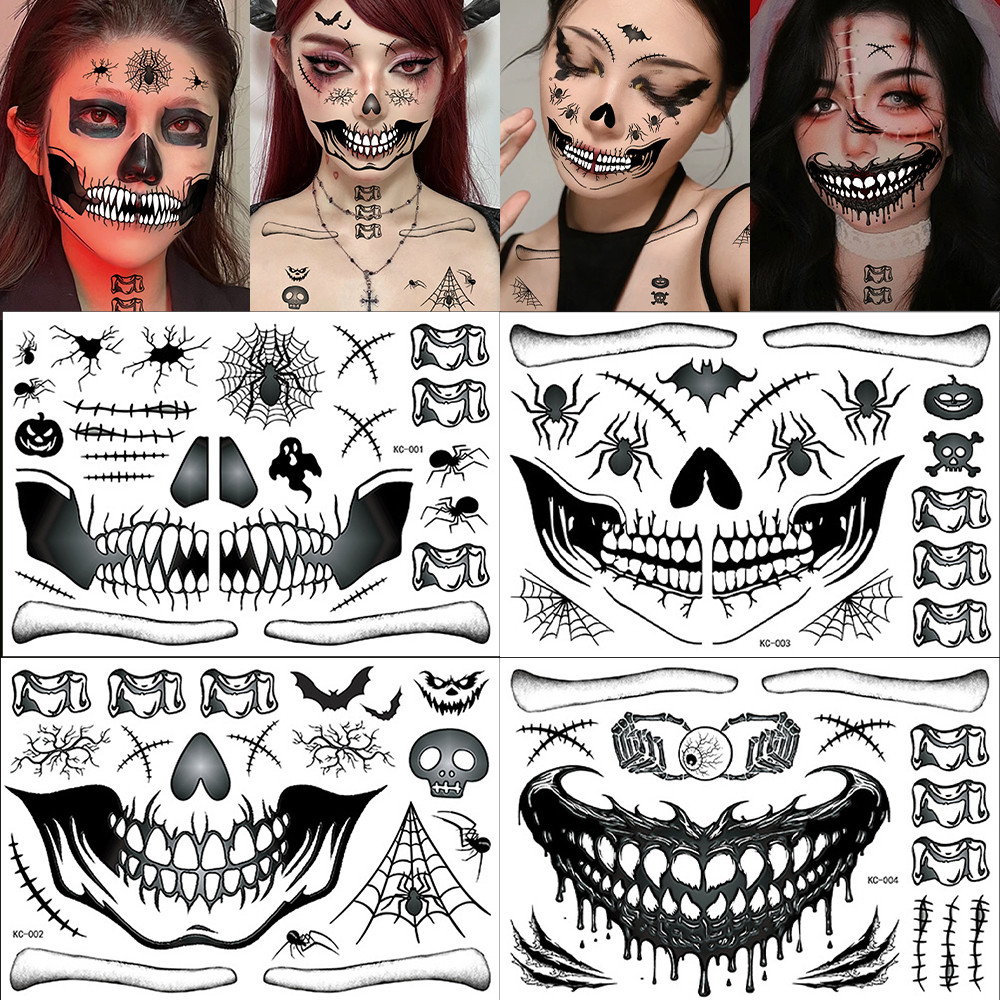 [ร้านเสริมสวย] สติกเกอร์รอยสักชั่วคราวแบบ HALLOWEEN | ออกแบบน้ำที่สามารถถ่ายโอนได้ | เหมาะสำหรับการตกแต่งในงานปาร์ตี้และคอสเพลย์