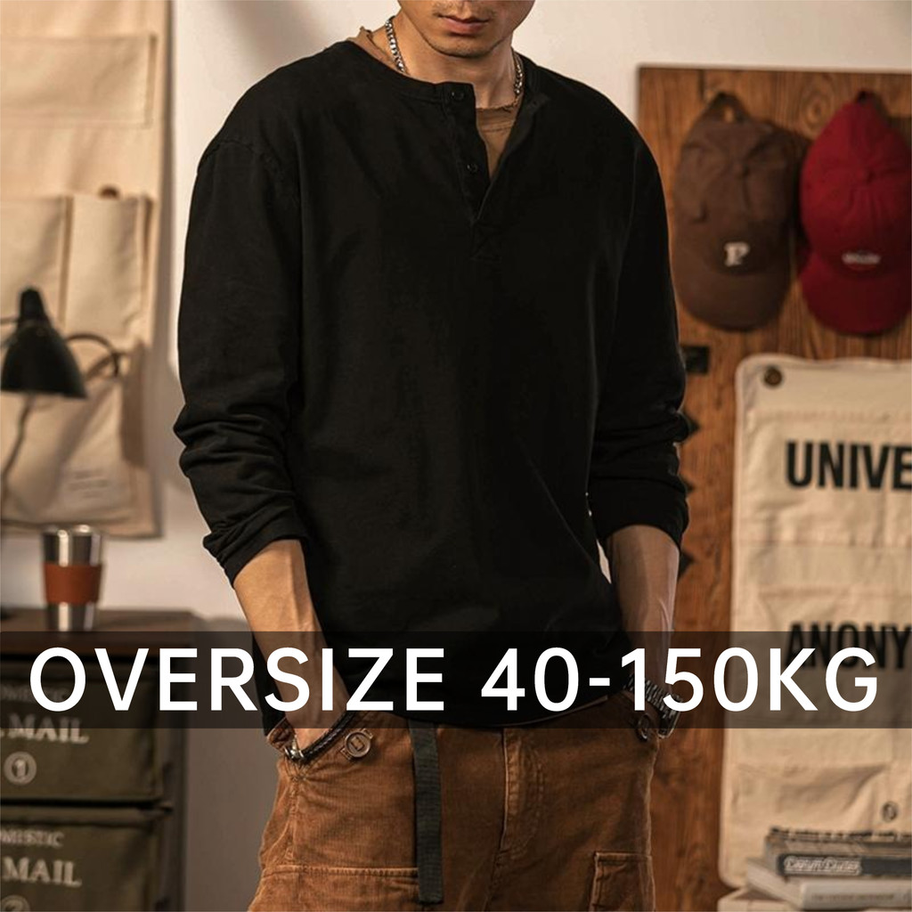 Oversize Henry เสื้อเชิ้ตผู้ชายเสื้อยืดแขนยาวหลวมกีฬา Bottoming เสื้อด้านในด้านบน