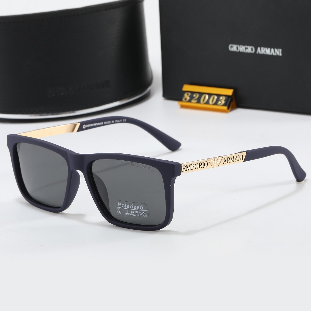 ARMANI แฟชั่นแว่นกันแดดกรอบสี่เหลี่ยมแว่นกันแดดโพลาไรซ์วัดโลโก้ป้ายทองผู้ชายผู้หญิงแว่นกันแดดลําลอง SK