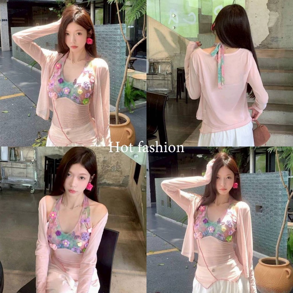 HOT พร้อมส่ง กล้าม/เสื้อคลุมแขนยาว ดีเทลสีชมพูซีทรูบางเบา ลายดอกไม้ -FY947/FY951 ราคา ถูกที่สุด ดีลบีเคเค แกลเลอรีภาพที่ 9