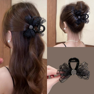 กิ๊บติดผมโบว์ตาข่ายหลายชั้น สไตล์เกาหลี สีดำและชมพู เครื่องป…