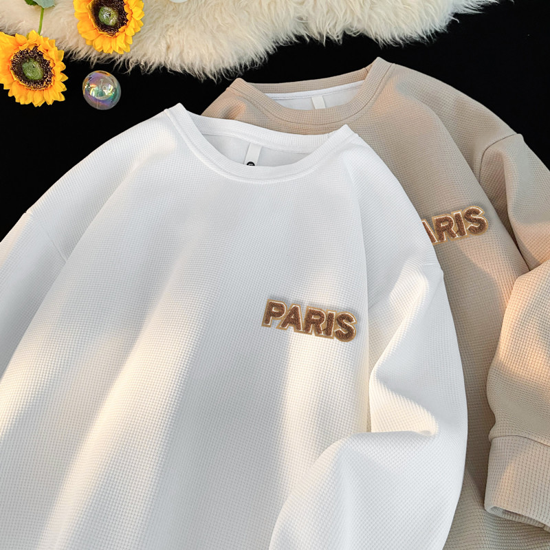 Waffle Street Wear เสื้อสเวตเตอร์ปักลายผู้ชายหลวมฤดูใบไม้ร่วง High Street Casual All-