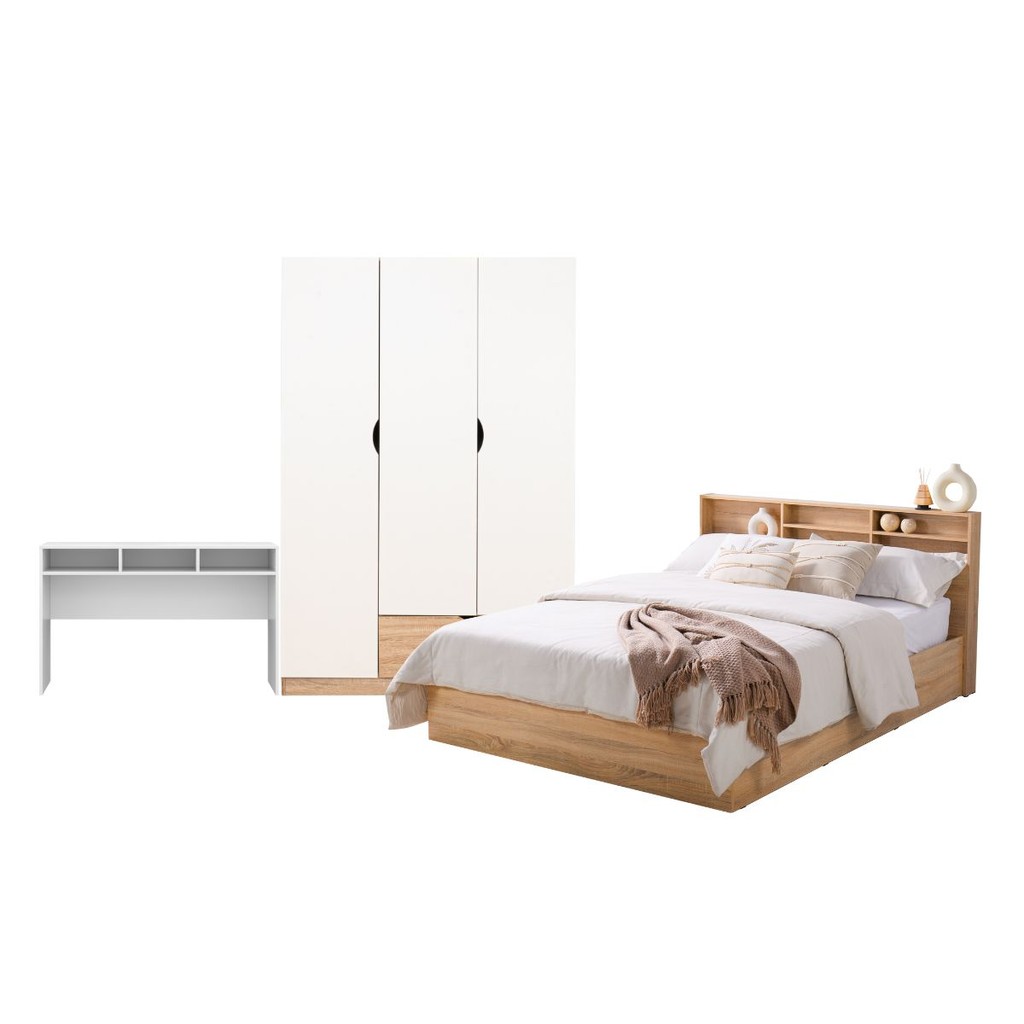 SB Design Square ชุดห้องนอน ขนาด 5 ฟุต รุ่น Melda  สีขาว พร้อมที่นอน  แบรนด์ KONCEPT FURNITURE
