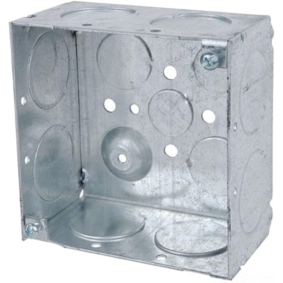 เมืองเหล็ก 521711 กล่องไฟฟ้า 4" Square, 30.3 Cubic นิ้ว, ลึก 2-21/8", Knockouts, เหล็กพรีกัลวาไนซ์, 