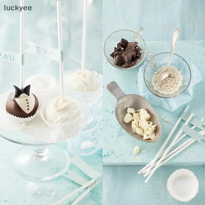 Luckyee 100 ชิ้น 8/10/12/15 เซนติเมตรสีขาว PP Solid Core Lollipop Sticks สําหรับช็อกโกแลต Candy Stic