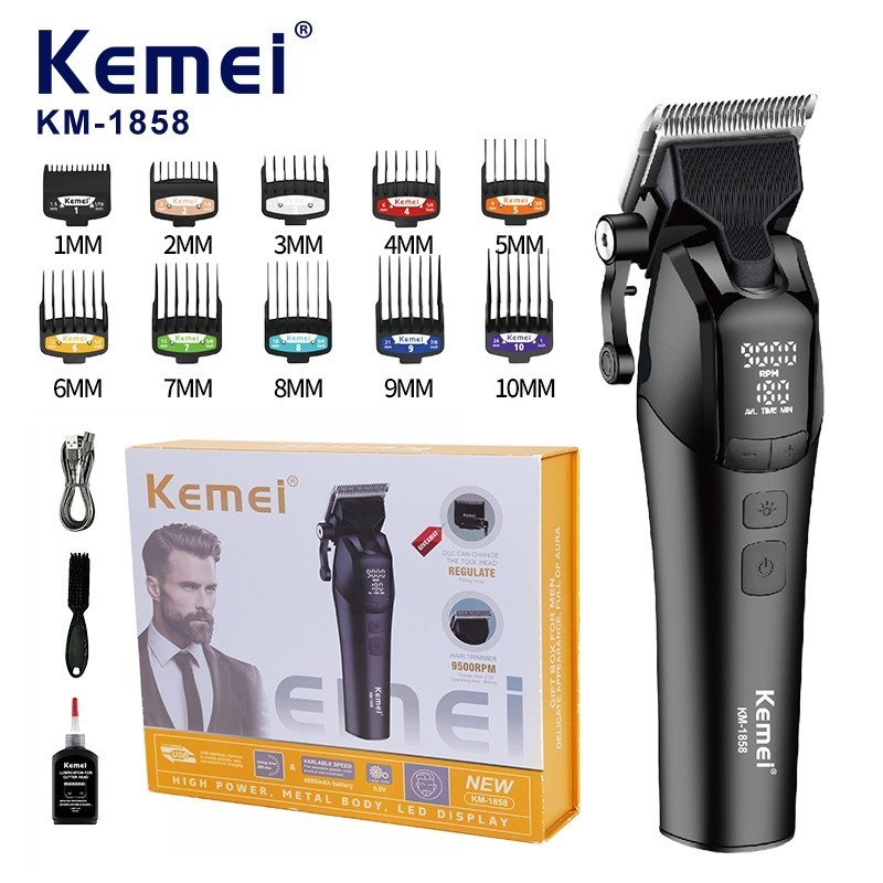 Kemei KM-1858 ปัตตาเลี่ยนตัดผมไร้สาย อุปกรณ์ครบชุด ตัดผมไฟฟ้า กันขอบ กันลาย สินค้าพร้อมส่ง