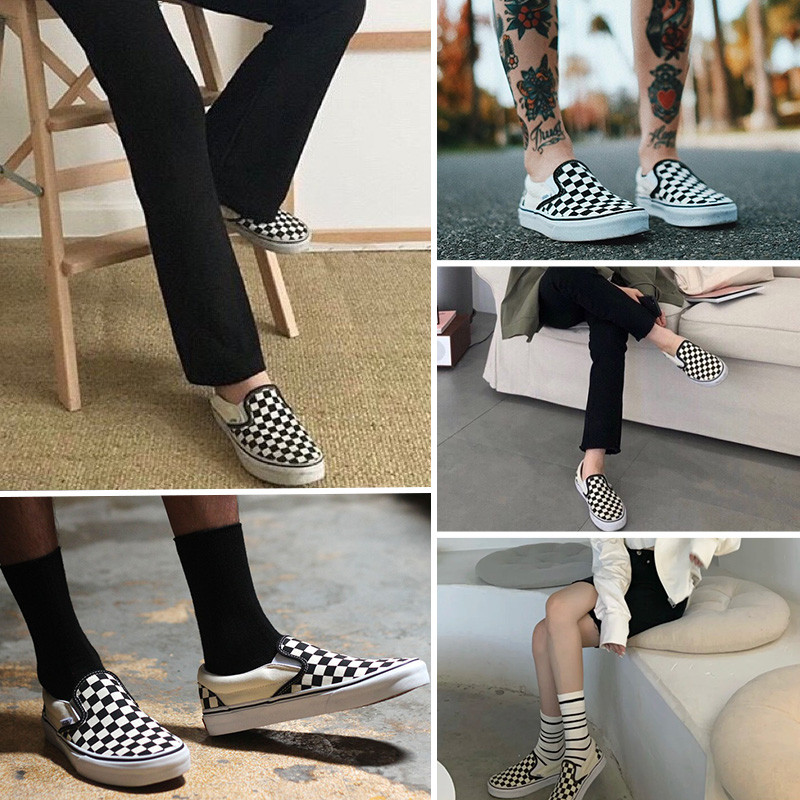 VANS VANS VANS ของแท้อย่างเป็นทางการ Checkerboard slip-on Mens Womens Shoes Canvas Shoes VN000EYEBWW