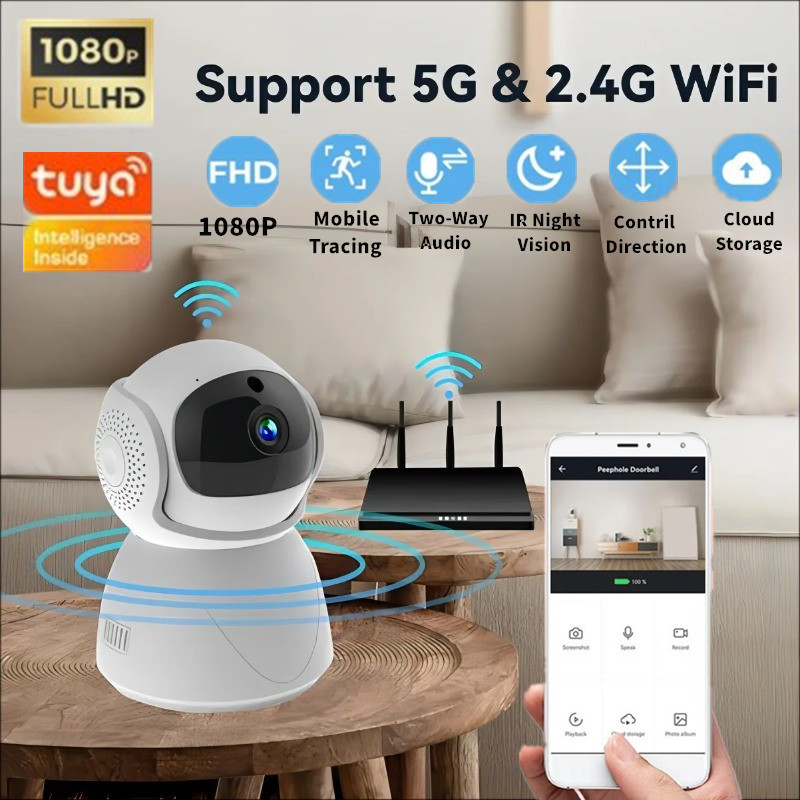 Tuya WiFi 1080P FHD กล้องวงจรปิดกล้องสมาร์ท AI การติดตามอัตโนมัติสมาร์ท PIR Motion Human Detection ก