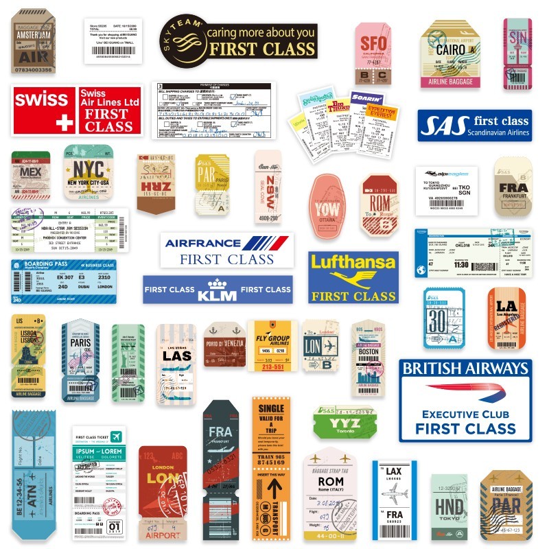 Travel Aviation Label Stickers Unique Retro Literary Business Boarding Passกระเป๋าเดินทางรถเข็นกระเป