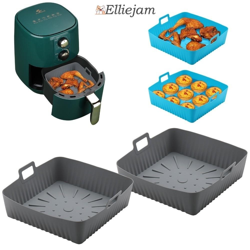 ELLIEJAM Air Fryer Liners,ซิลิโคนถาดอบนํากลับมาใช้ใหม่,ทนความร้อนพร้อมที่จับ9"ขนาดใหญ่Air FryerซับPa