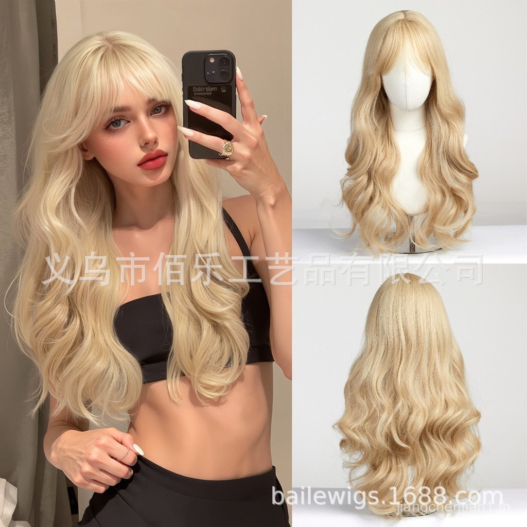 วิกผมสีทอง ผมหยิกยาวเส้นใยเคมีเต็มหมวก จากแบรนด์ Xuchang