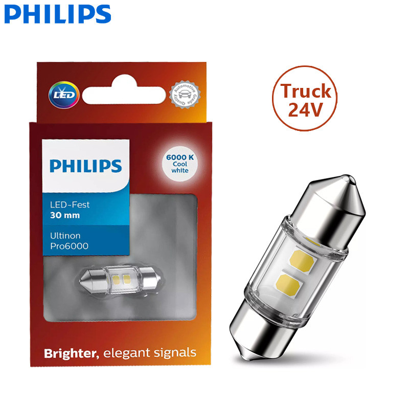 Philips LED C5W Festoon 30mm Truck 24V Fest Ultinon Pro6000 6000K Cool White ภายในสัญญาณโคมไฟป้ายทะเ