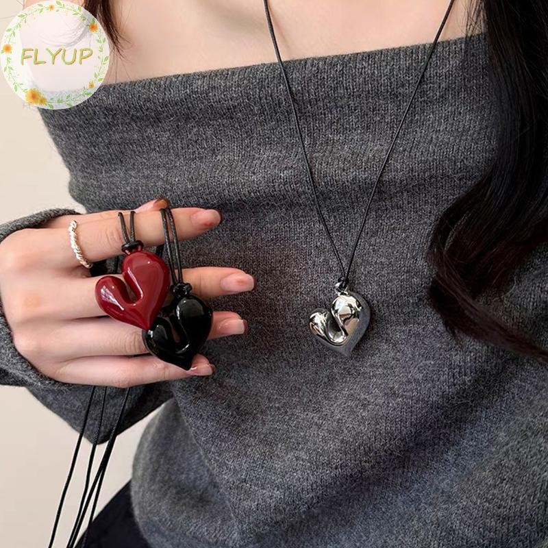 FLYUP สร้อยคอจี้หัวใจสําหรับผู้หญิงเครื่องประดับโซ่เสื้อกันหนาวแบบปรับได้ VN