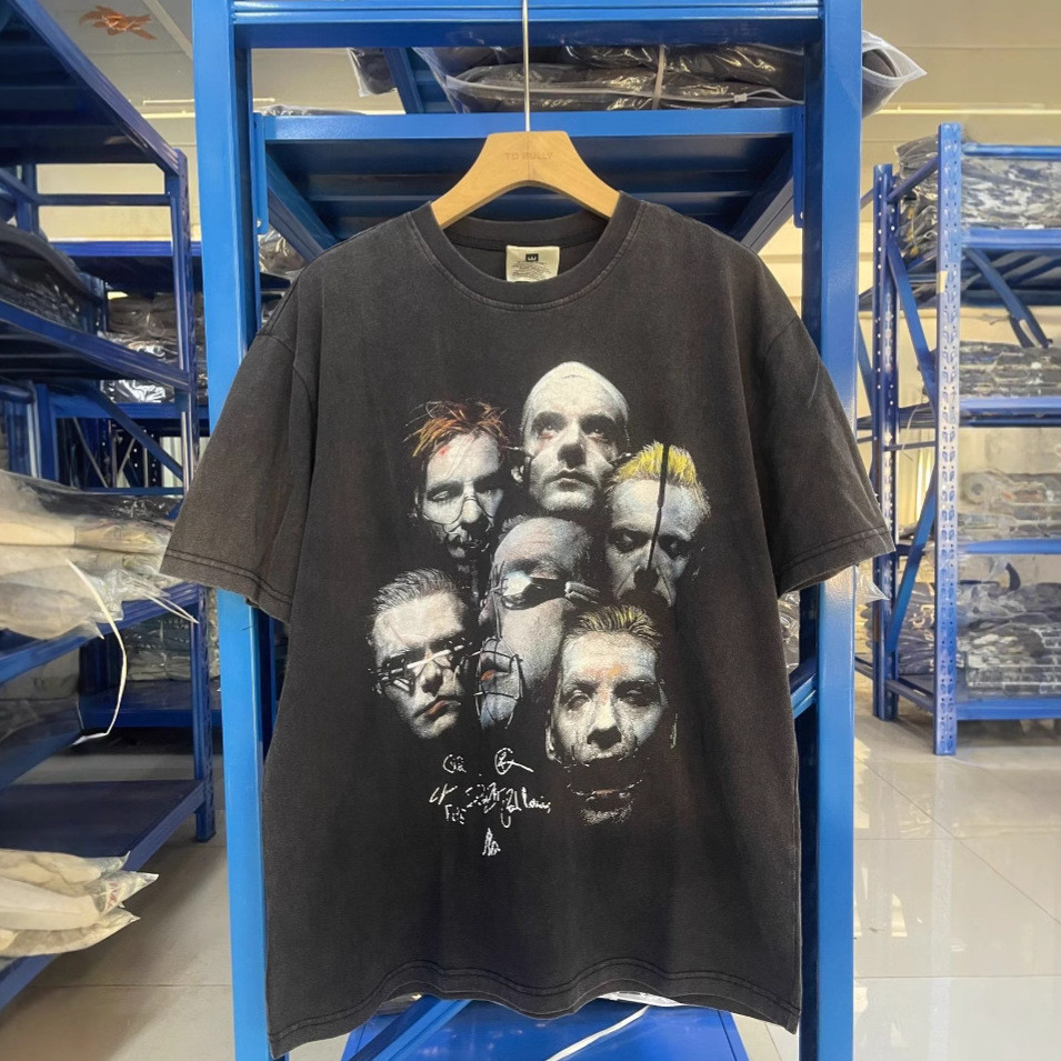 C4LH Vintage Rock Band Short Sleeve Street Hip Hop Vintage Washed Distressed Couple T Men's Summer T