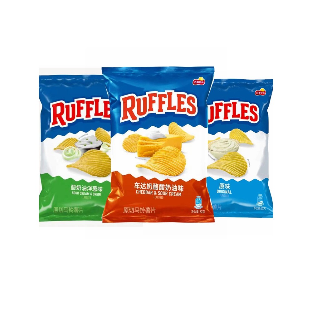 สินค้าใหม่ RUFFLES RUFFLES Potato Chips 82g * 2 Original Yogurt รสหัวหอม Casual Puffed Snacks Readys