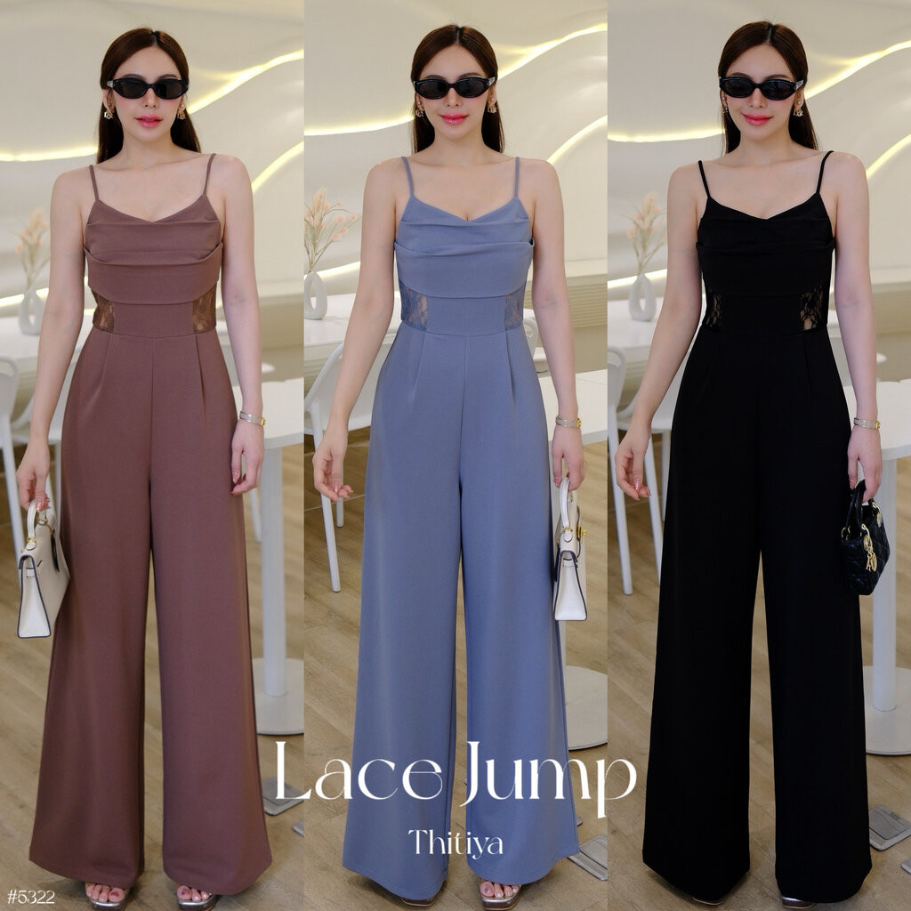 #5322 Lace Jumpsuite จั๊มสูทสายเดี่ยว ผ้าพรีเมี่ยมเนื้อผ้ามีน้ำหนักนิ่มเด้งทิ้งตัวสวย ไม่ยับง่าย thtiya
